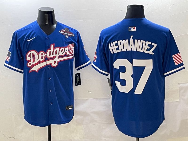 Men Los Angeles Dodgers #37 Hernandez Blue Second generation Joint Name Nike 2025 MLB Jersey style 5->los angeles dodgers->MLB Jersey